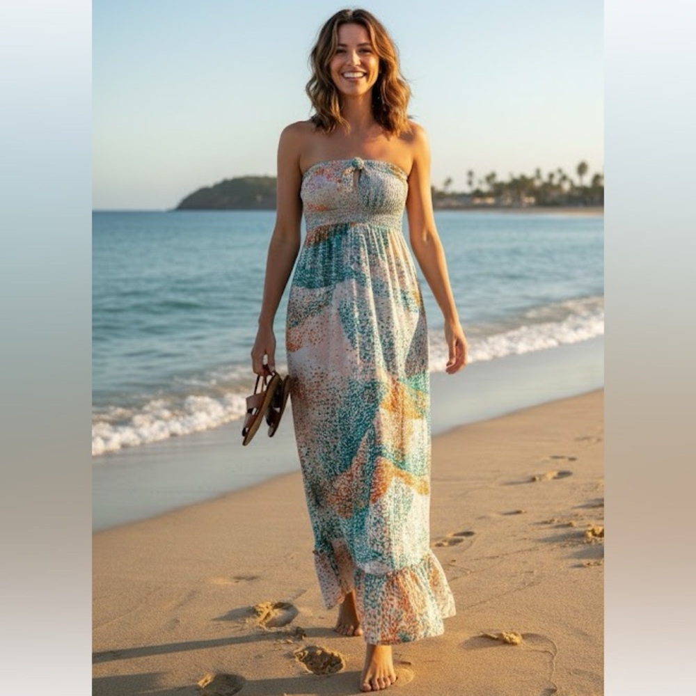 Colorful Strapless Maxi Dress Roxy